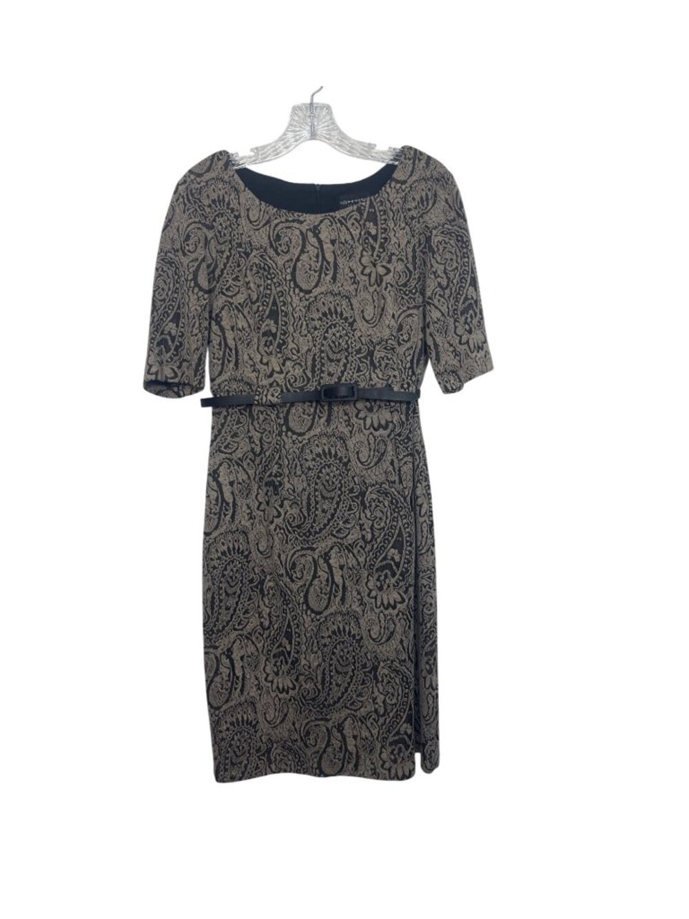 Connected Apparel Paisley Belted Dress Womens Size 10 Brown Office Wear